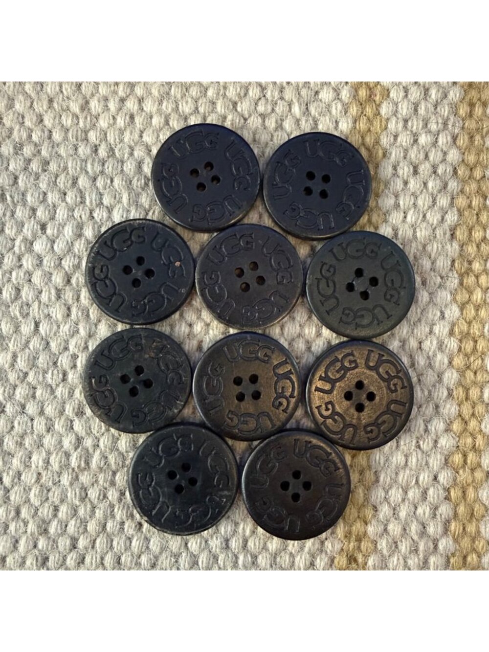 Set Of 10 Used UGG Branded Replacement Buttons Black 4-Hole For Boots & Apparel